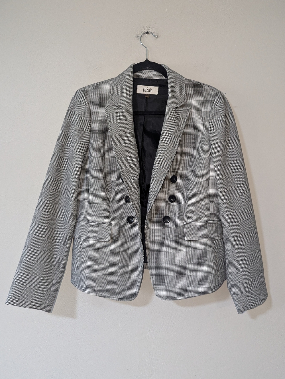 8 Le Suit Houndstooth Open Front Classic Jacket